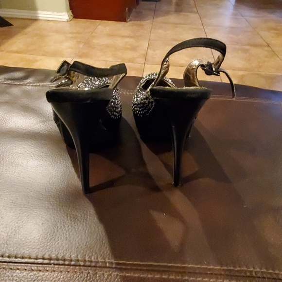 Black rhinestone slingback heels... WORN ONCE!!! - Picture 3 of 7
